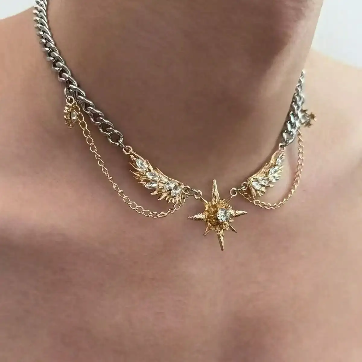 Gothic Punk Gold Color Wings S - Men Accessories Neck Chain recension och pris