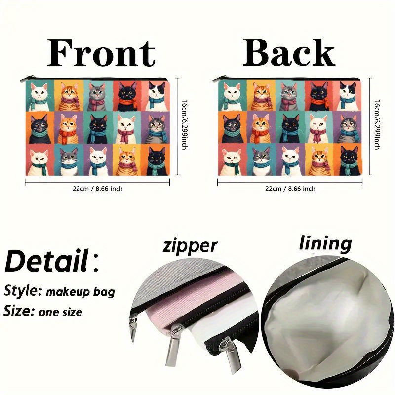 Cute Cat Print Makeup Bag, Zip - Travel Organizer Men recension och pris